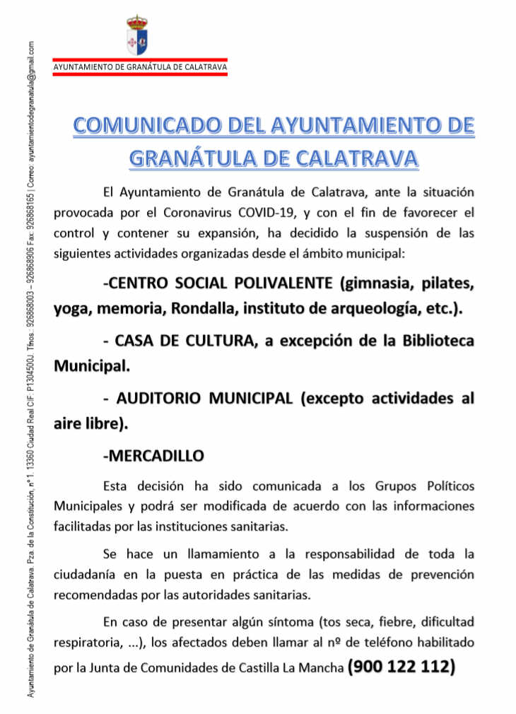 Comunicado Coronavirus COVID-19 Comunicado Coronavirus COVID-19